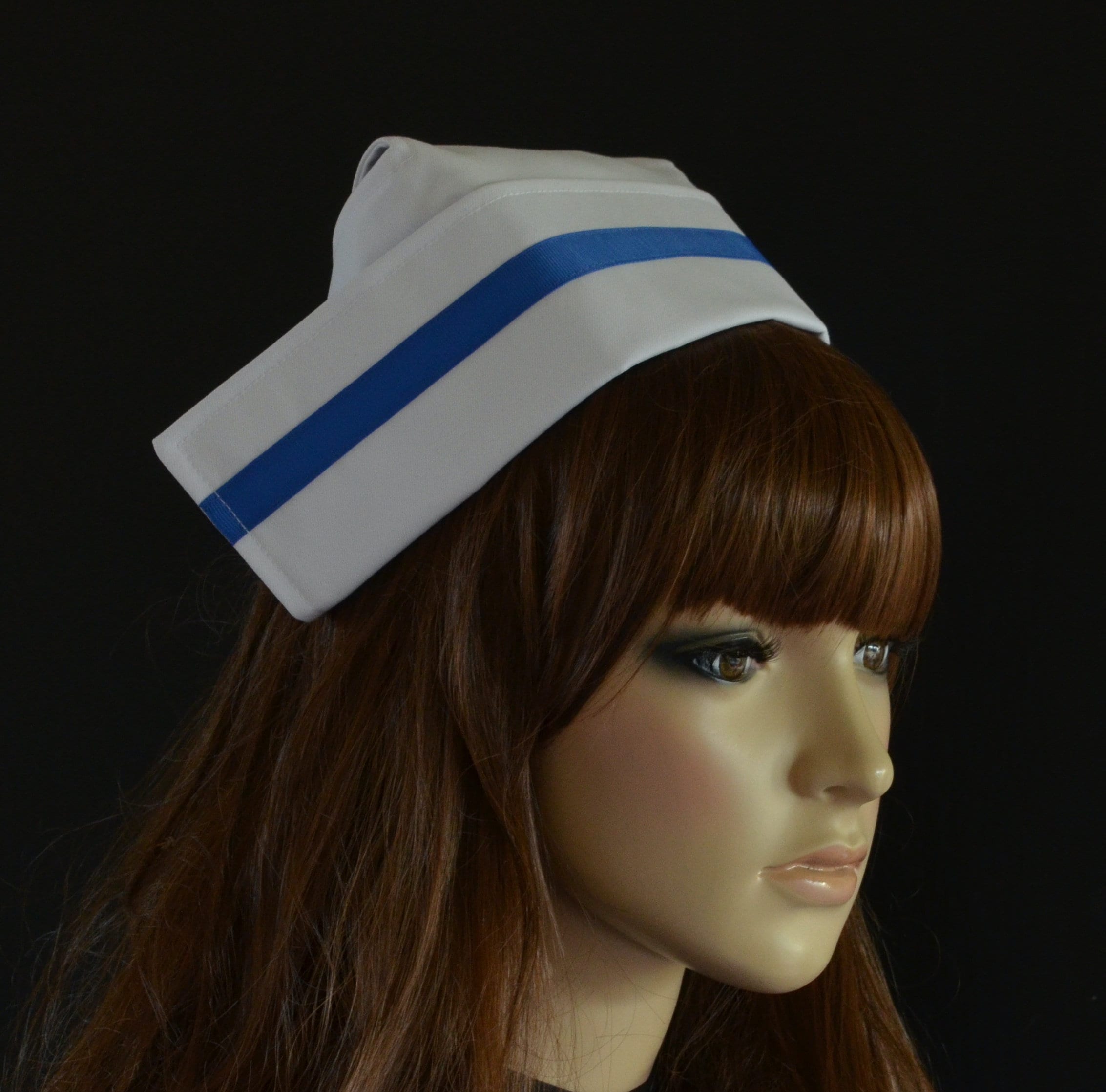 Vintage style FABRIC NURSE'S HAT white nurse cap with blue Etsy