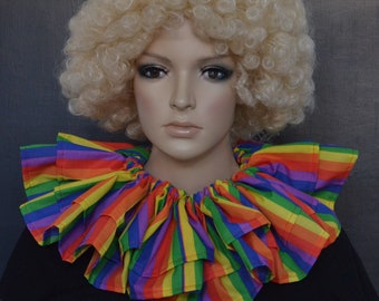 Rainbow multi colour striped clown circus collar - fancy dress ruff with colourful stripes