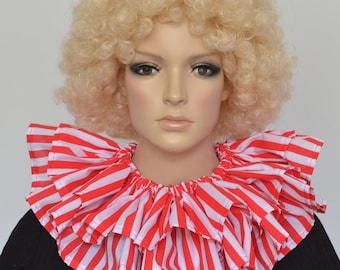 CLOWN COLLAR - red and white stripes - fancy dress layered ruff - neck ruffle