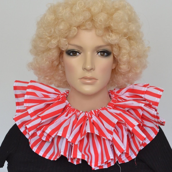 CLOWN COLLAR - red and white stripes - fancy dress layered ruff - neck ruffle