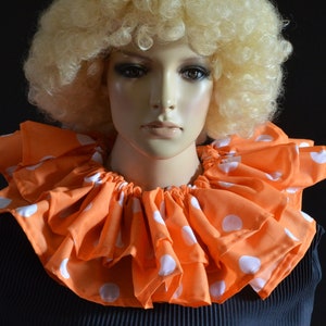 Orange with white polka dot clown circus collar fancy dress ruff with spots image 3