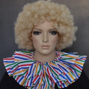 Cuello de payaso con rayas multicolor - Volante/gorguera de circo para disfraz - 2 capas