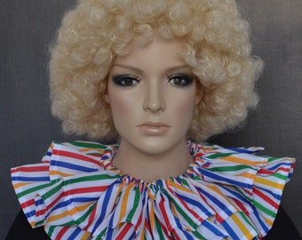 Multi colour stripe clown collar - fancy dress circus ruff/ruffle - 2 layers