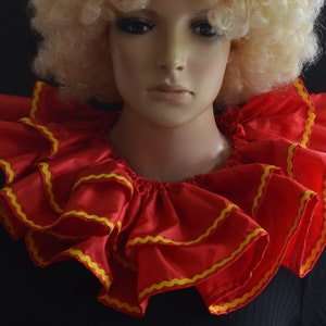 Clown collar, red and yellow neck ruff/ruffle 2 layer fabric costume accessory