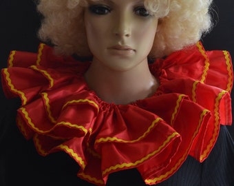 Clown collar, red and yellow neck ruff/ruffle 2 layer fabric costume accessory