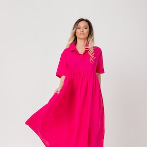Pink Linen Kaftan Dress: Ruffled Tiered Midi, Plus Size