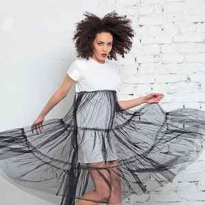 Sheer Dress, Tulle Dress, See Through Dress, Trendy Plus Size Dress, Tulle Overlay, Black And White Dress, Avant Garde Dress, Sexy Dress