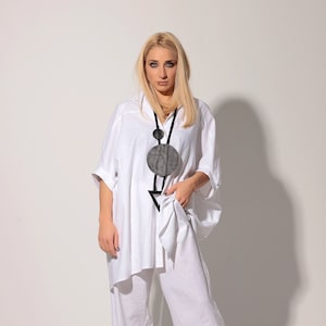 White Linen Shirt, Women Shirt, Summer Shirt, Linen Clothing, Plus Size Linen Shirt, White Shirt, Collar Shirt, Plus Size Clothing, Adeptt