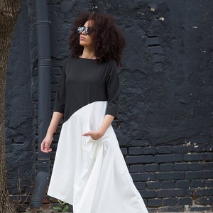 Black And White Dress, Kaftan Dress, Cocktail Dress, Asymmetrical Dress, Avant Garde Dress, Urban Clothing, Maxi Dress, Plus Size, Adeptt