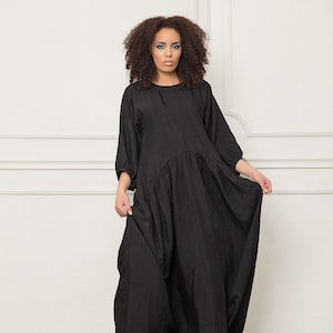 Black Viscose Maxi Dress: Bishop Sleeves Kaftan