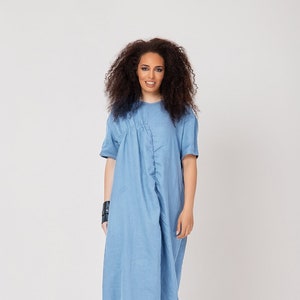 Grey Linen Maxi Dress: Relaxed Fit Summer Kaftan