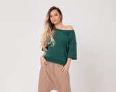 Green One Shoulder NESSI Blouse, Green Sweatshirt, Women Blouse, Plus Size Sweatshirt, Green Off Shoulder Blouse, Loose Sweatshirt, Adeptt