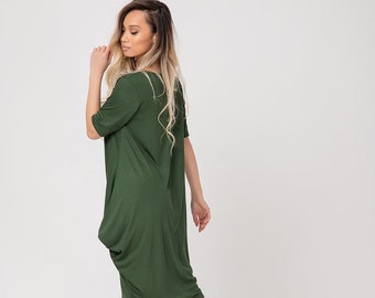 Military Green SARIK Dress, Midi Dress, Blouson Dress, Casual Dress, Knee Dress, Summer Dress, Plus Size Clothing, Army Green Dress, Adeptt