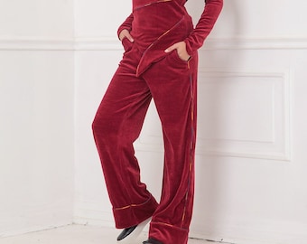 Pants For Women, Velvet Pants, Plus Size Clothing, Wide Leg Pants, Palazzo Pants, Velvet Clothing, Red Pants, Baggy Pants, Activewear Pants