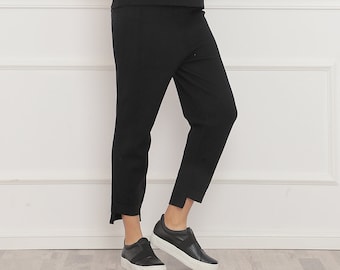 Black Pants, Knitted Pants, Winter Pants, Women Pants, Black Trousers, Relaxed Pants, 7/8 Pants, Wide Leg Pants, Loose Pants, Spring Pants