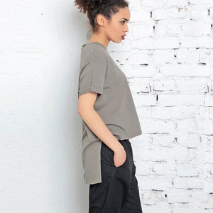 Gray Tee, Asymmetric Top, Casual Top, Minimalist Tee, Cotton Top, Spring Fashion Top, Plus Size Tee, Office Top, Urban Clothing, Party Tee