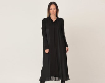 Black Shirt Dress, Midi Shirt Dress, Gothic Shirt Dress, Shift Dress, Winter Shirt Dress, Plus Size Clothing, Long Shirt Dress, Button Dress