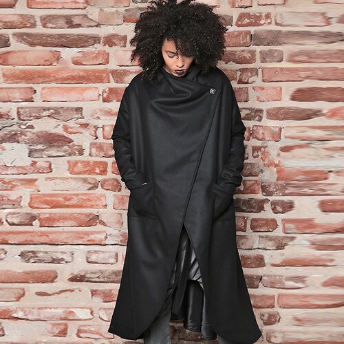 Black Coat Maxi Coat Futuristic 