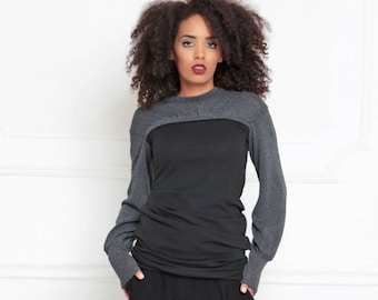 Black Blouse, Long Sleeved Top, Casual Blouse, Women Black Top, Spring Blouse, Party Top, Office Blouse, Elegant Top, Spring Clothing,A-3007