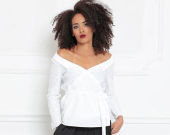 White Shirt, White Blouse For Women, Elegant Off Shoulder Top, Bohemian Clothing, Oversized Top, Sexy White Blouse, Formal Off Shoulder Top