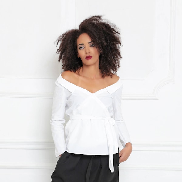 White Shirt, White Blouse For Women, Elegant Off Shoulder Top, Bohemian Clothing, Oversized Top, Sexy White Blouse, Formal Off Shoulder Top