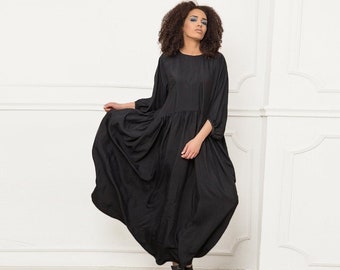 Plus size maxi dress clothing in black - Kaftan kimono dress for women - Plus size black dress by ADEPTT