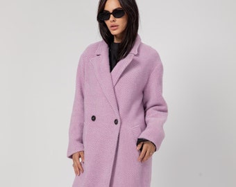 Mirella Purple Coat, Women Wool Coat, Overcoat, Minimalist Clothing, Pocket Coat, Elegant Coat, Womens Outerwear