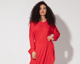 Red Statement Dress | MEDORA| Maxi Red Dress For Women, Dress In Red, Kaftan Dress For Summer, Red Caftan, Long Sleeve Dress, Adeptt