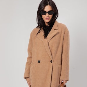 Mirella Women Wool Coat, Overcoat, Minimalist Clothing, Winter Coat, Elegant Coat, Womens Outerwear, Beige Overcoat, Christmas Gift for Her