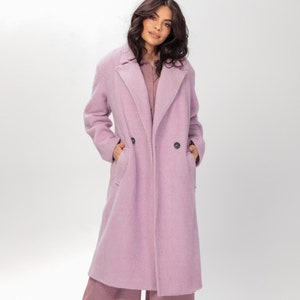 Purple Wool Overcoat: Italian Wool Blend, Double-Breasted Winter Coat