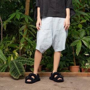 Linen Low Crotch Shorts, Harem Linen Pants, Women Linen Shorts / COCO / Linen Drop Crotch Shorts, Summer Linen Clothing, Oversized Shorts