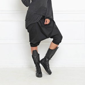 Harem Pants, Cyberpunk Clothing, Baggy Pants, Steampunk Clothing, Black Capris, Women Black Pants, Low Crotch Pants, Minimalist Pants