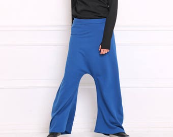 Wide Pants, Maxi Pants, 70s Clothing, Bohemian Pants, Blue Pants, Harem Pants, High Waist Pants, Plus Size Clothing, Low Crotch Pants