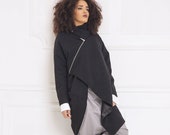 Winter Coat, Black Coat, Wool Clothing, Cashmere Coat, Winter Cardigan, Plus Size Clothing, Asymmetric Coat, Women Overcoat, Plus Size Coat