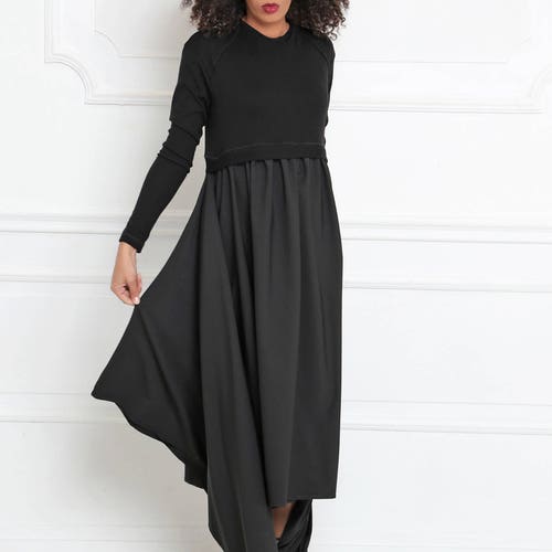 Black maxi dress in plus shops size - Asymmetrical dress in maxi black - Extravagant dress for casual women