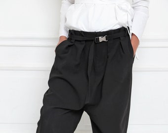 Drop Crotch Pants, Women Pants In Black, Harem Pants, Wide Leg Pants, Urban Pants, Women Trousers, Plus Size Clothing, Loose Streetwear