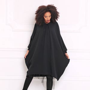 Black Cotton Tulle Dress: Oversized Midi Balloon Dress