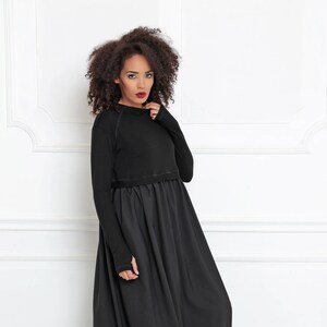 long sleeve high waist maxi dress Lyndon Long Sleeve Slinky Maxi Dress / Black | MESHKI