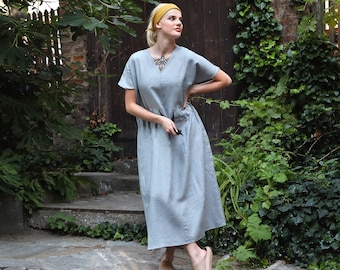 Loose Linen Dress, Linen Maxi Dress, Boho Dress, Linen Clothing  / FREYDE / Bohemian Clothing, Plus Size Summer Dress For Women, Maxi Dress