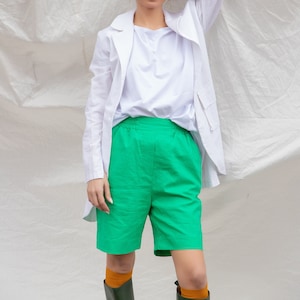 High Waisted Linen Shorts: Aqua Green Summer Clothing