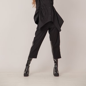 Black Pants, High Waist Pants, Vegan Leather Pants,/SUNITA/, Crop Pants, Black Trousers, Plus Size Pants, Straight Pants,Leather Black Pants