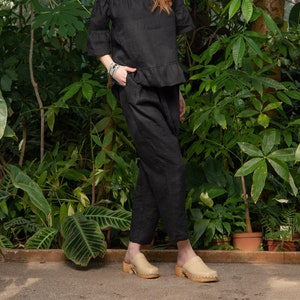 Black Linen Harem Pants: Oversized Drop Crotch Trousers