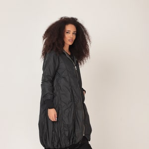 Black Oversized Parka Coat: Sporty A-Line Hooded Winter Outerwear