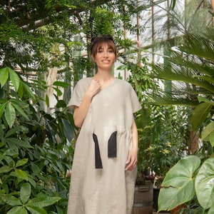 Linen Maxi Dress with Belt: Loose Fit Summer Kaftan