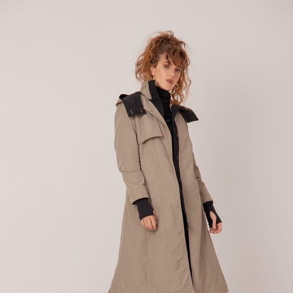 trench-coat, vêtements d’extérieur pour femmes, manteau long en denim, vêtements grande taille / ISHIKA / manteau denim grande taille, trench-coat long des années 90, manteau de coton chaud