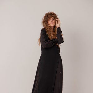 Winter Dress For Women, Long Black Dress, Knitted Midi Dress, Minimalist Dress / HALLIE / Long Sleeve Dress, Loose Dress, Black Kaftan Dress