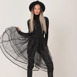 Black Tulle Midi Skirt: Asymmetric Layered Party Skirt