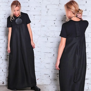 Black Linen Maxi Dress: Gothic Plus Size Kaftan