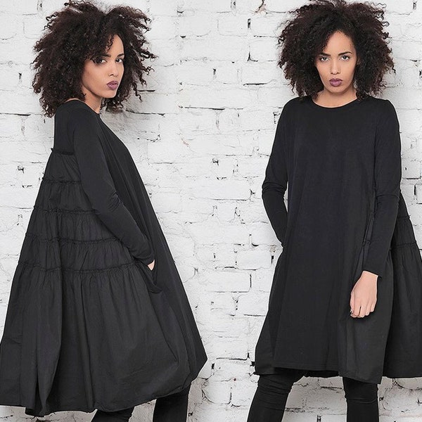 Robe noire, Robe pour femme, Robe longue, Vêtements tendance grande taille, Robe gothique, Robe longue grande taille, Maxi caftan