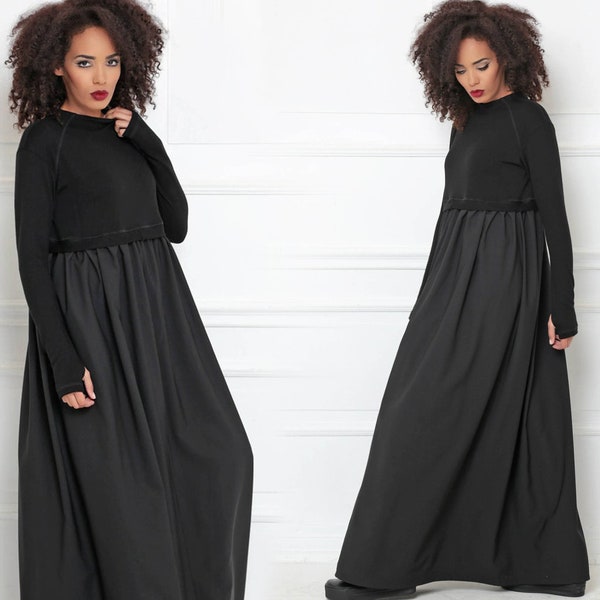 Zwarte maxi jurk, Abaya jurk, gotische maxi jurk, plus size abaya, maxi jurk voor dames, Whimsigoth kleding, maxi kaftan, trendy plus size